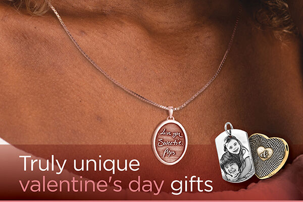 rose gold necklace with hand writing engraved on the pendant. Thumbprint and image engraving available on other listed products.