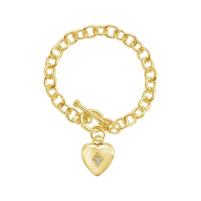 Toggle Heart Bracelet w/Clear CZ Heart - Gold Plated