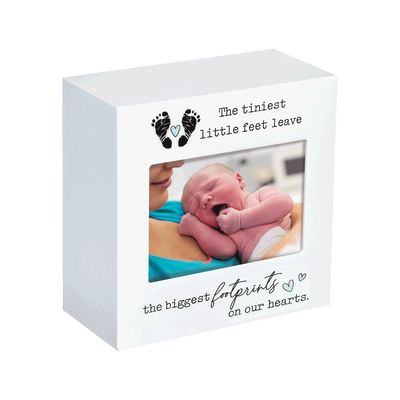 Footprints 3x5 Photo Urn, Blue Hearts