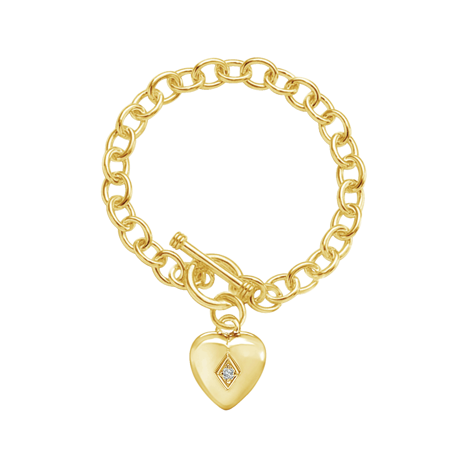 Toggle Heart Bracelet w/Clear CZ Heart - Gold Plated, , large image number null